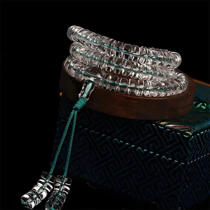 Buddha Stones Liuli 108 Flat Beads Spiral Rope Wisdom Mala
