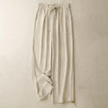 Buddha Stones Casual Summer Lace-Up Texture Design Women's Cotton Wide Leg Pants With Pockets