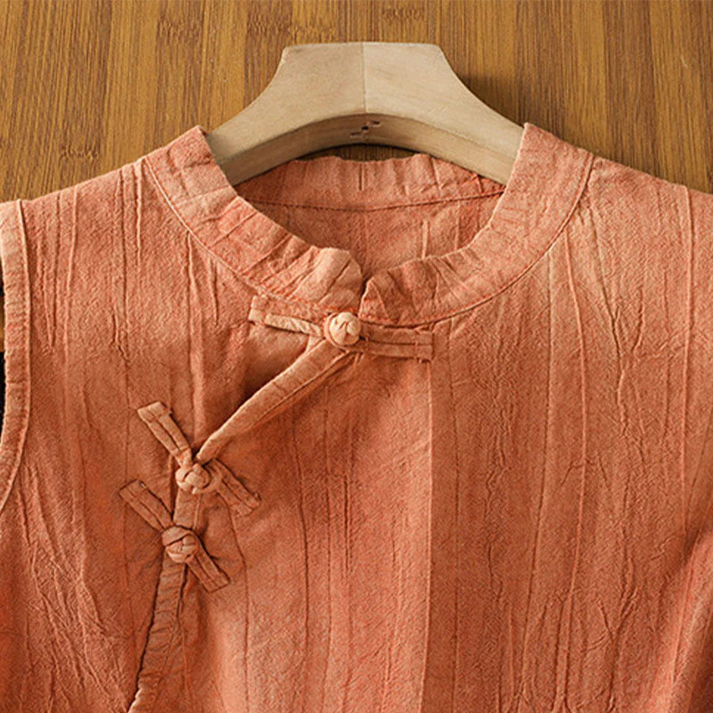 Buddha Stones Retro Frog-Button Design Women's Cotton Sleeveless Vest