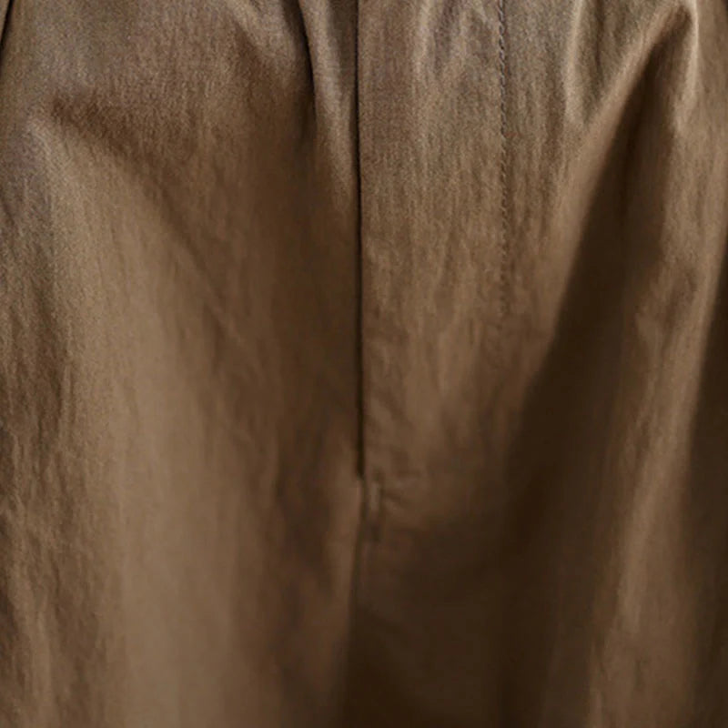 Buddha Stones Casual Solid Color One Top Button Elastic Waistband Women's Pants With Pockets