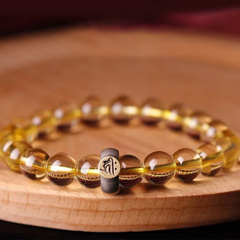 Buddha Stones 925 Sterling Silver Chinese Zodiac Natal Buddha Citrine Protection Bracelet