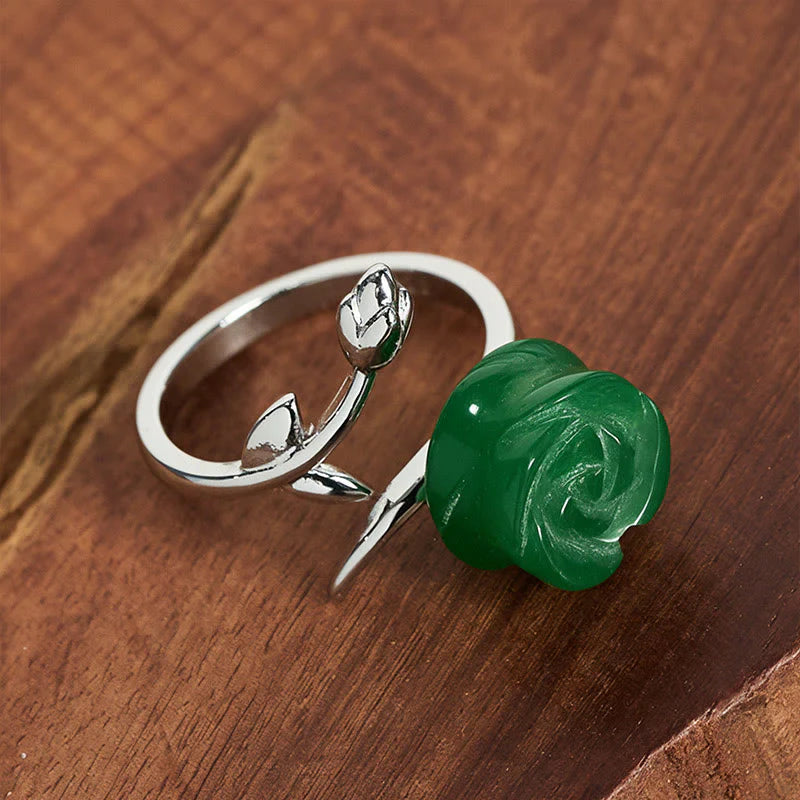 Buddha Stones Rose Green Jasper Copper Plated Silver Adjustable Balance Ring