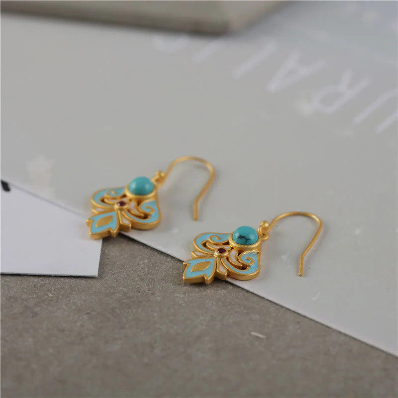 Buddha Stones Copper Enamel Turquoise Positive Drop Earrings
