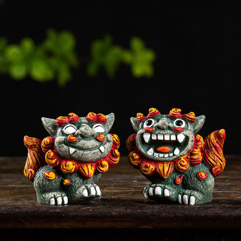 Buddha Stones Small Pair of Lion Fu Foo Dogs Ward Off Evil Protection Home Resin Decoration (Extra 30% Off | USE CODE: FS30)