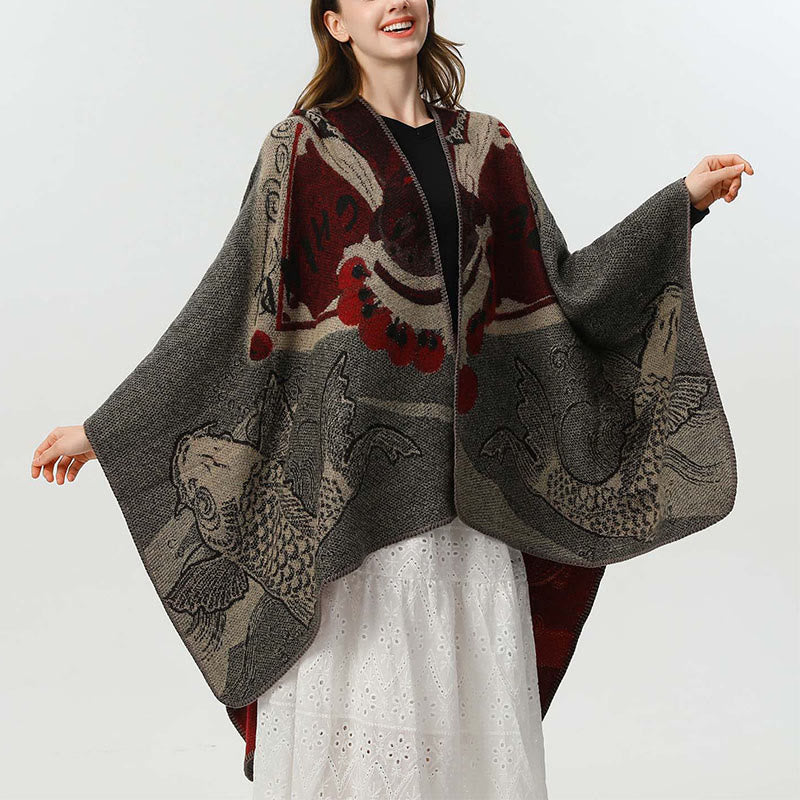 Buddha Stones Winter Koi Fish Waves Pattern Warm Cozy Scarf Shawl