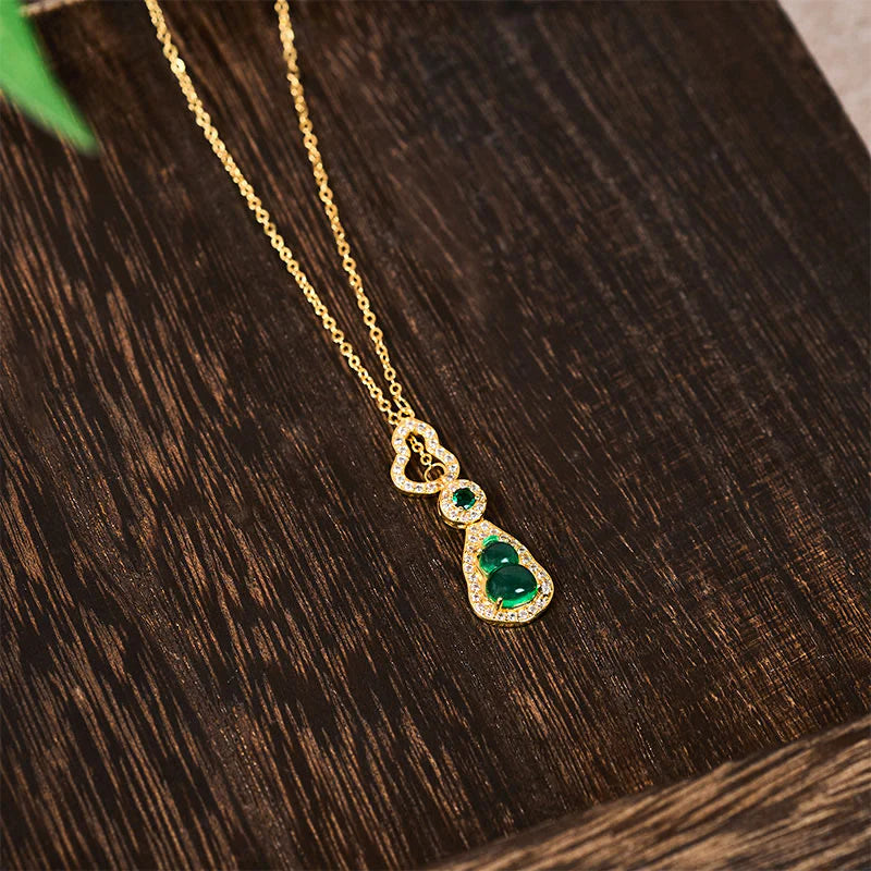 Buddha Stones Colorful Gourd Hollow Design Copper Balance Necklace Pendant
