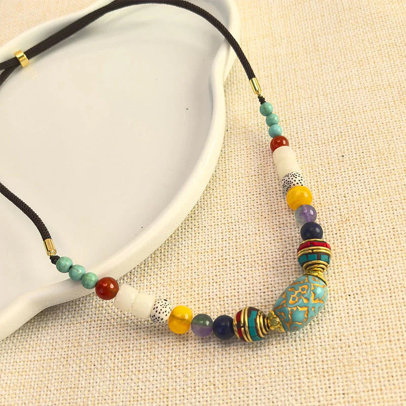 Buddha Stones Tibetan Handmade Turquoise Beads Balance Necklace Pendant