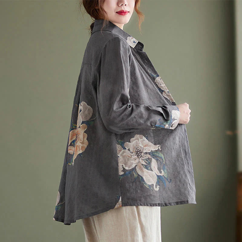 Buddha Stones Literary Artistic Flower Print Cotton Clothing