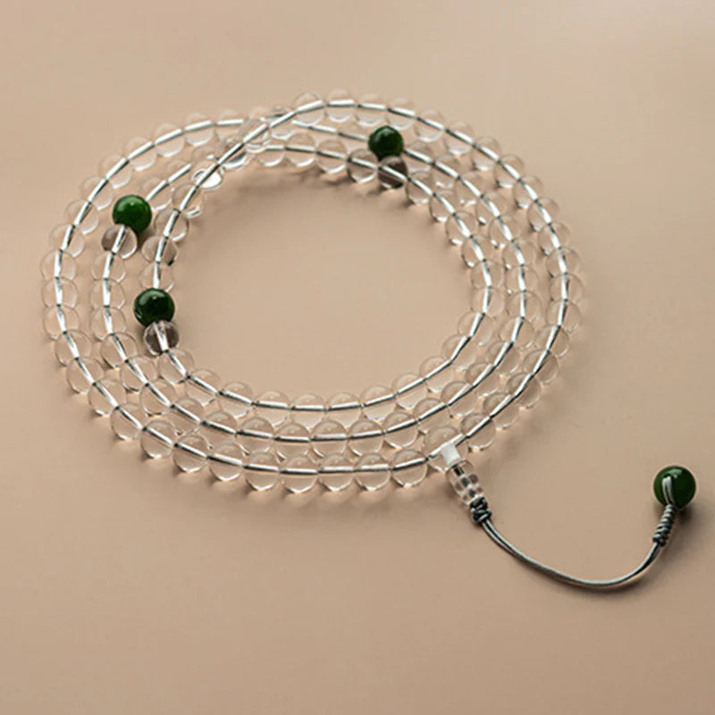 Buddha Stones 108 Beads White Crystal Jade Meditation Bracelet Mala