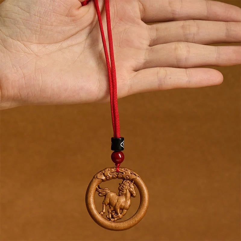 Buddha Stones Peach Wood Chinese Zodiac Year Of The Horse Ward Off Evil Spirits Necklace Pendants