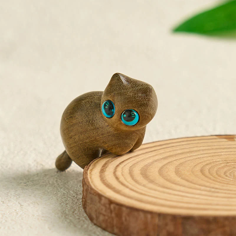 Buddha Stones Mini Cute Stretching Cat Carved Soothing Desk Decoration