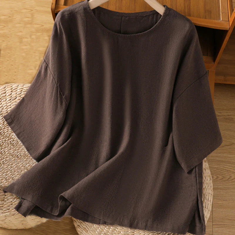 Buddha Stones Casual Summer Plain Crew Neck Women's  Cotton Short Sleeve T-Shirt
