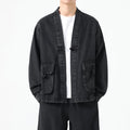 Buddha Stones Denim Button Design Men's Cotton Long Sleeve Jacket With Pockets