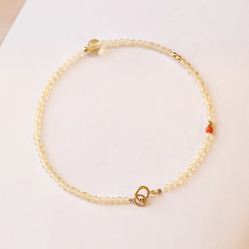 Buddha Stones 2mm Ultra-thin Citrine 14K Gold Plated Copper Beads Protection Bracelet
