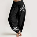 Buddha Stones Pure Cotton Minimalist Style Magnolia Flower Pattern Women's Elastic Waist Harem Pants