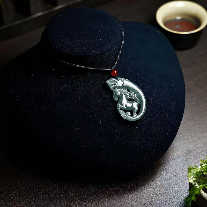 Buddha Stones Year Of The Horse Dragon Jade Luck Necklace Pendants