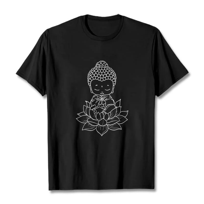Buddha Stones Peaceful Buddha Lotus Flower Pattern Tee T-shirt