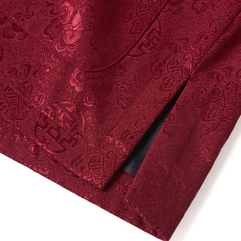 Buddha Stones Embroidery Pattern Stand Collar Long Sleeve Men's Tang Suit Jacket With Pockets