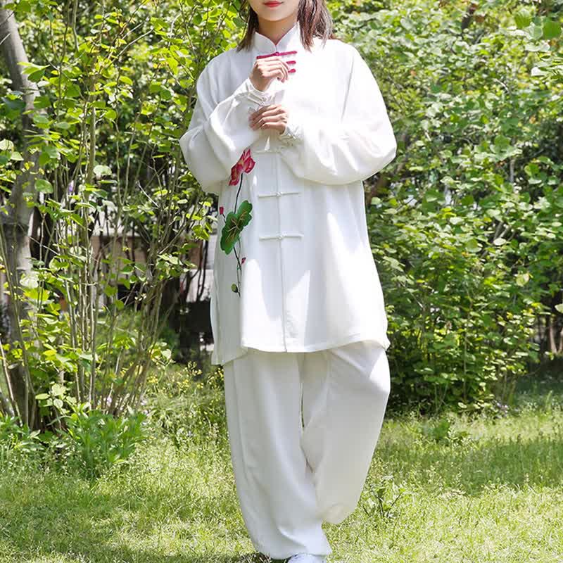 Buddha Stones Lotus Flower Leaf Pattern Tai Chi Meditation Prayer Spiritual Zen Practice Clothing Women's Set (Extra 30% Off | USE CODE: FS30)