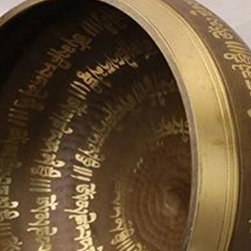 Buddha Stones Handcrafted Singing Bowl Scripture Pattern for Healing and Meditation Sound Bowl Set