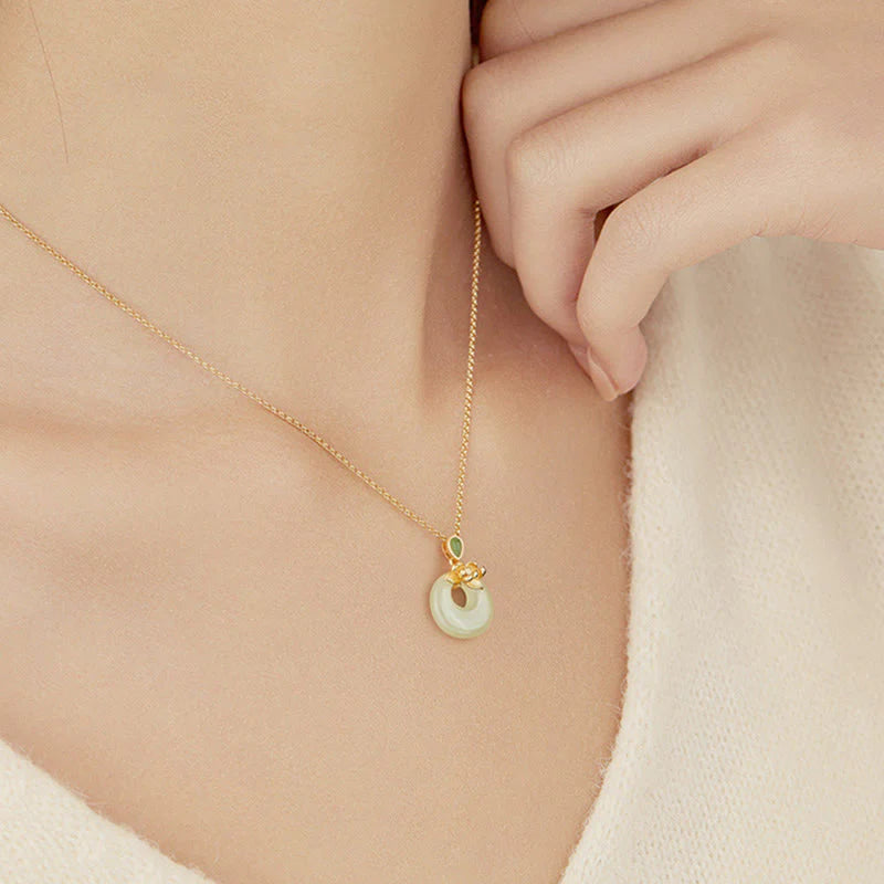 Buddha Stones 925 Sterling Silver Plated Gold Hetian Jade Lotus Luck Necklace Pendant