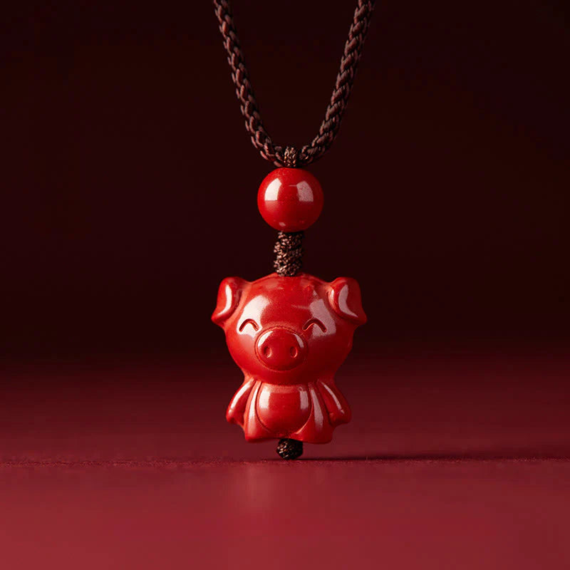 Buddha Stones Year Of The Horse Chinese Zodiac Engraved Design Cinnabar Blessing Rope Necklace Pendants