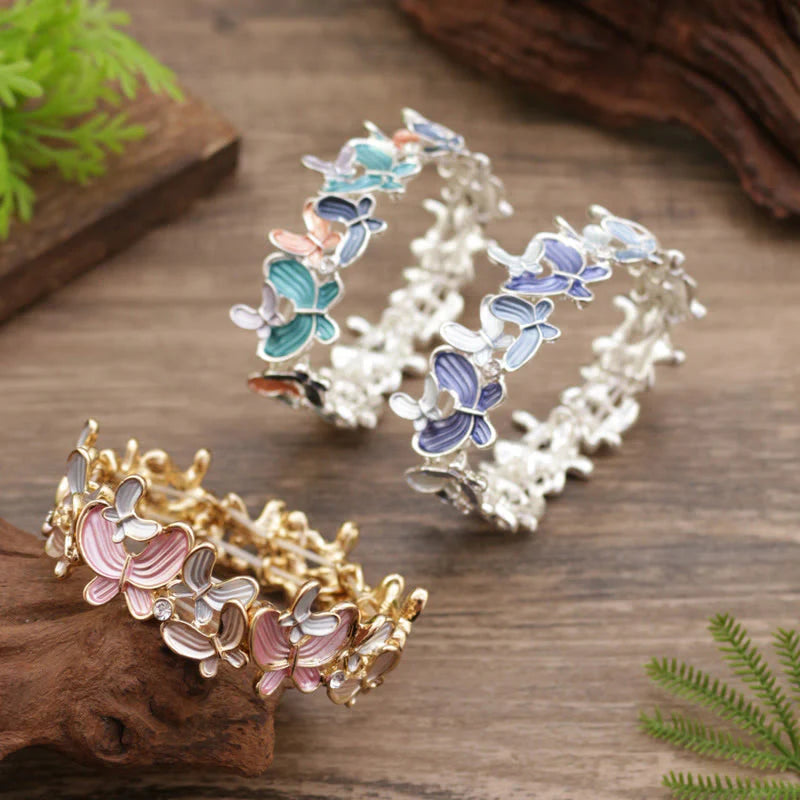 Buddha Stones Colorful Butterfly Love Alloy Elastic Bracelet Bangle