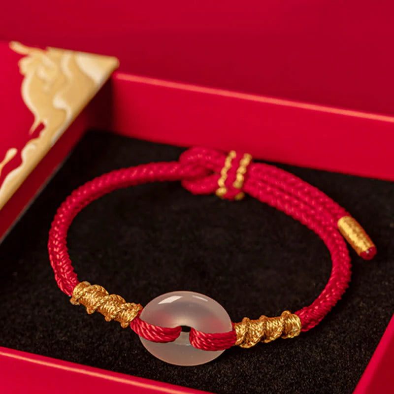 Buddha Stones White Chalcedony Peace Buckle Connection Rope Knot Bracelet