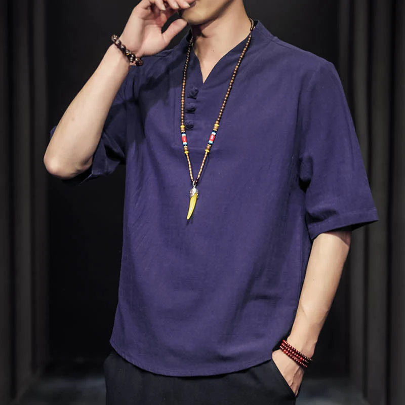 Buddha Stones Casual Summer Half Sleeve Shirt Cotton Men Clothing
