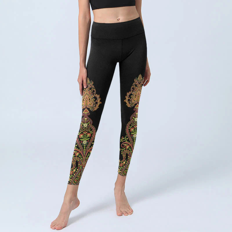 Buddha Stones Multicolor Paisley Floral Print Gym Leggings Women's Yoga Pants