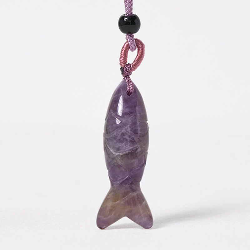Buddha Stones Carving Koi Fish Pink Crystal Indian Agate Amethyst Warmth Prosperity Necklace Pendant