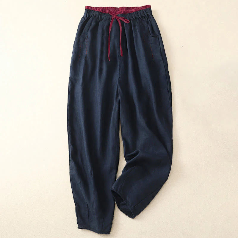 Buddha Stones Commute Color Blocking Design Women's Harem 7-8 Length Pants With Pockets