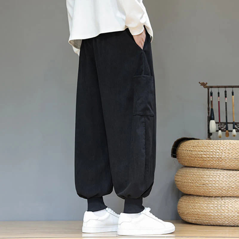 Buddha Stones Spring Solid Color Men's Ankle-Length Cotton Pants With Pockets