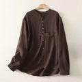 Buddha Stones Spring Plain V-Neck Long Sleeve Women's Cotton Shirt