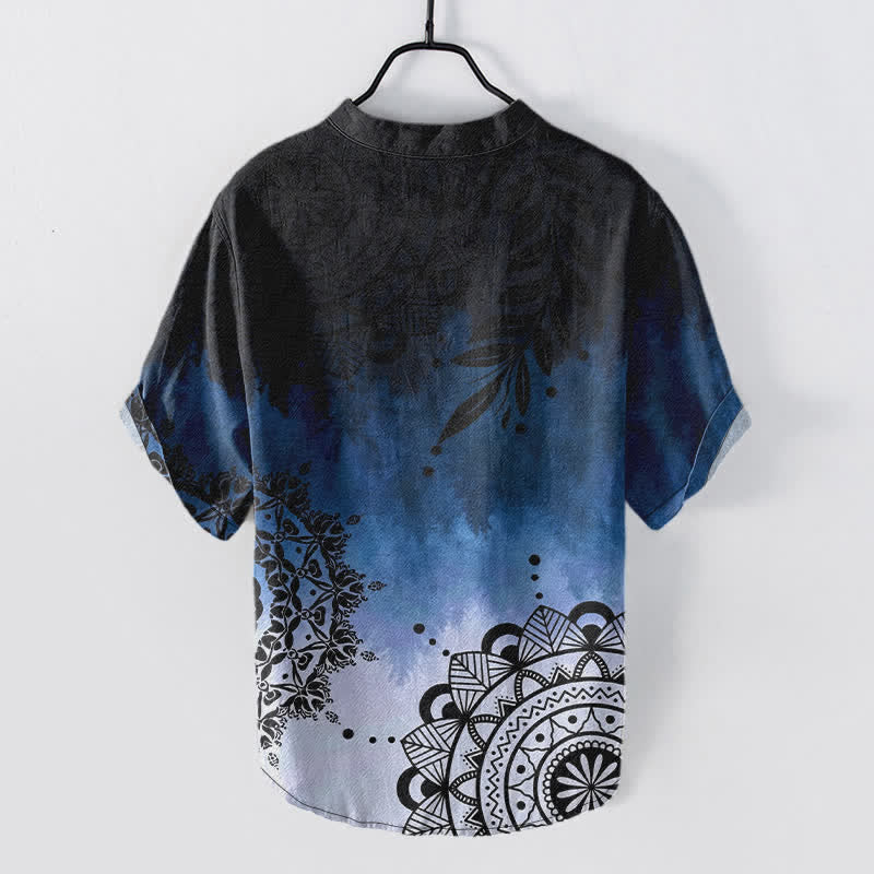 Buddha Stones Cotton Mandala Pattern Men's Short Sleeve Half Button Shirt