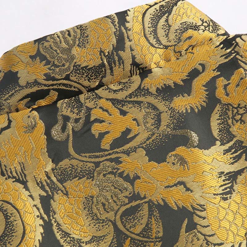 Buddha Stones Winter Dragon Jacquard Warm Frog-Button Long Sleeve Men's Jacket With Pockets