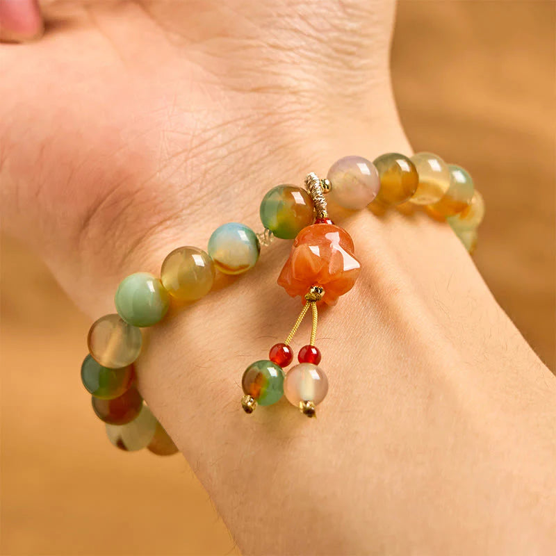 Buddha Stones Natural Colorful Peacock Agate Butterfly Peace Buckle Lily Of The Valley Support Bracelet