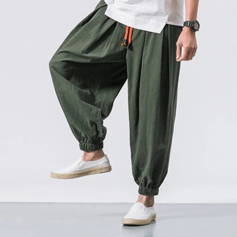 Buddha Stones Casual Sports Men's Solid Color Cotton Drawstring Pants With Pockets