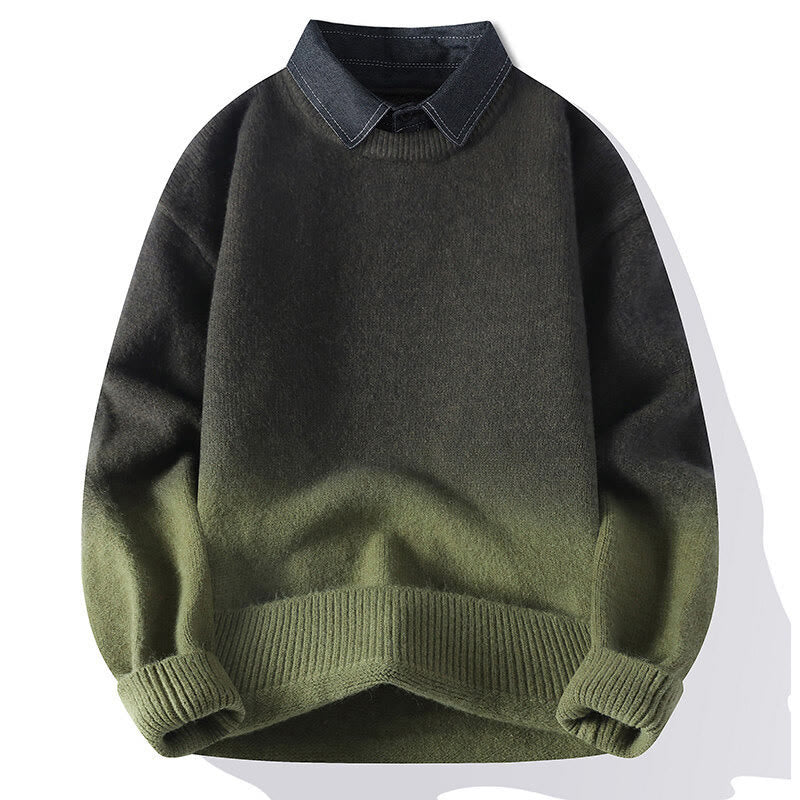 Buddha Stones Winter Stand Collar Gradient Color Design Warm Men's Long Sleeve Knitted Sweater