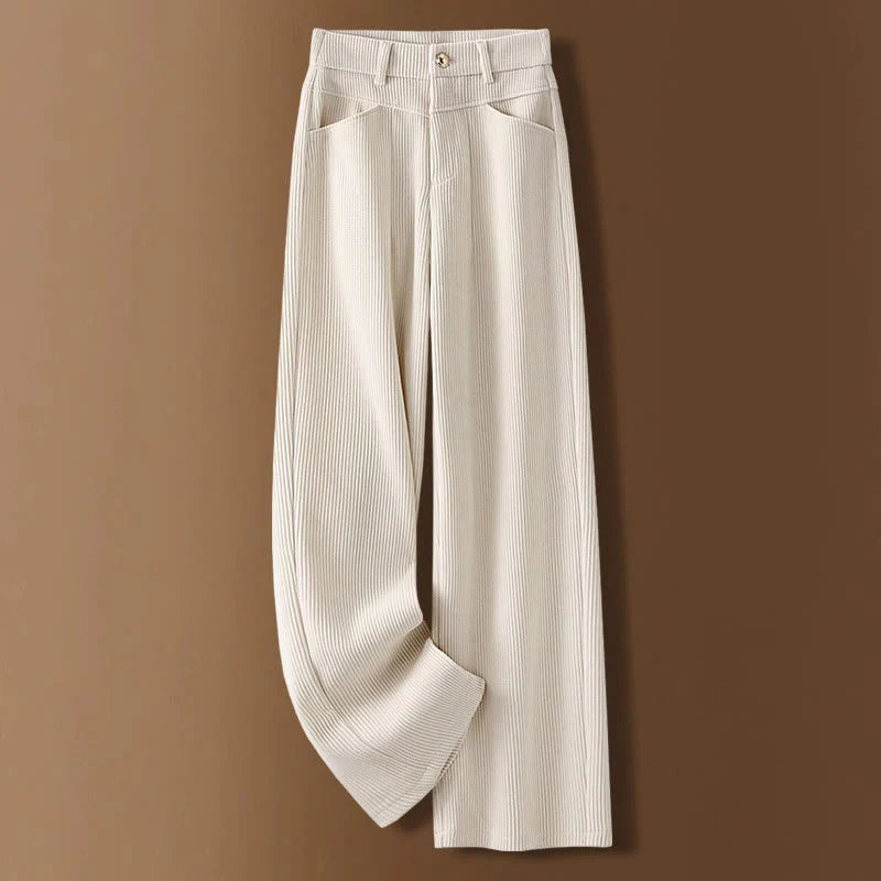 Buddha Stones Winter Straight Leg Design Cotton Corduroy Women's Wide Leg Pants With Pockets