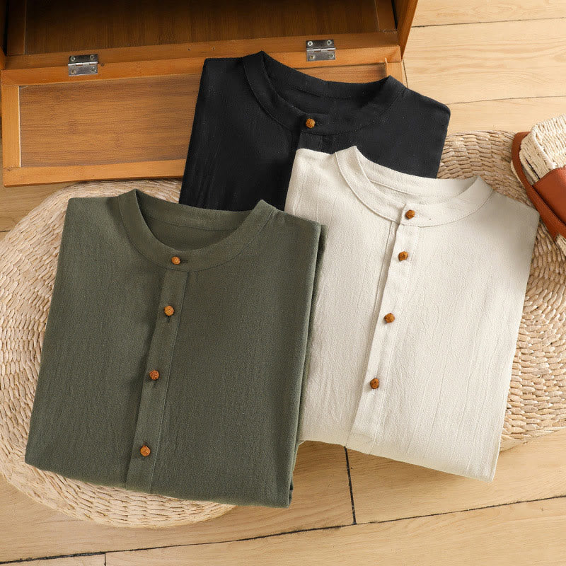 Buddha Stones Summer Casual Pure Color Half Button Simple Design Women's Cotton Linen Half Sleeve Shirt With Pocket