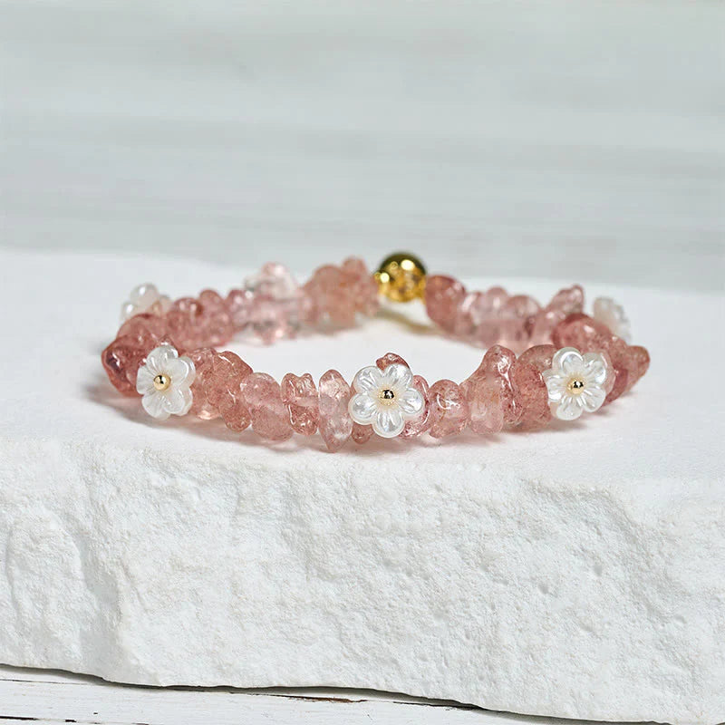 Buddha Stones Irregular Crystal Flower Design Amethyst White Crystal Balance Bracelet