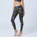 Buddha Stones Blue Flower Leaves Pattern Print Gym Leggings Women's Yoga Pants