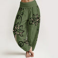 Buddha Stones Cotton Casual Lotus Auspicious Clouds Design Women's Elastic Waist Harem Pants