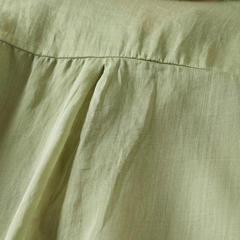 Buddha Stones Retro Plain Fake Two Pieces Button Half Sleeve Design Women's Cotton Linen Shirt