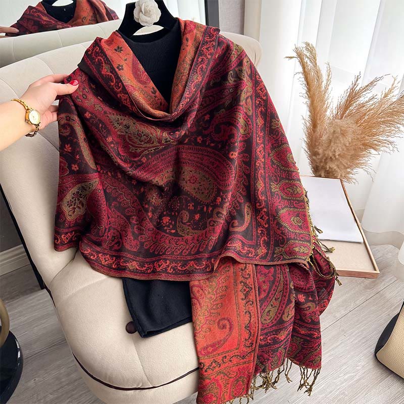 Buddha Stones Spring Floral Paisley Pattern Scarf Shawl With Tassels