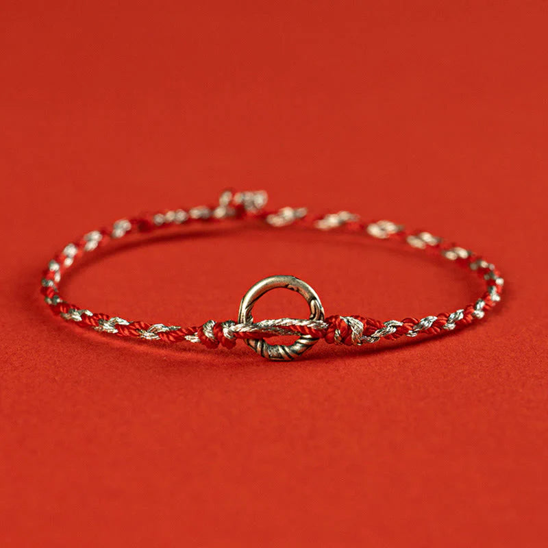 Buddha Stones 925 Sterling Silver Peace Buckle Luck String Bracelet