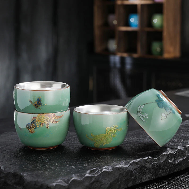 Buddha Stones Butterfly Goldfish Lotus Koi Fish Ceramic Teacup Kung Fu Tea Cup 120ml (Extra 35% Off | USE CODE: FS35)
