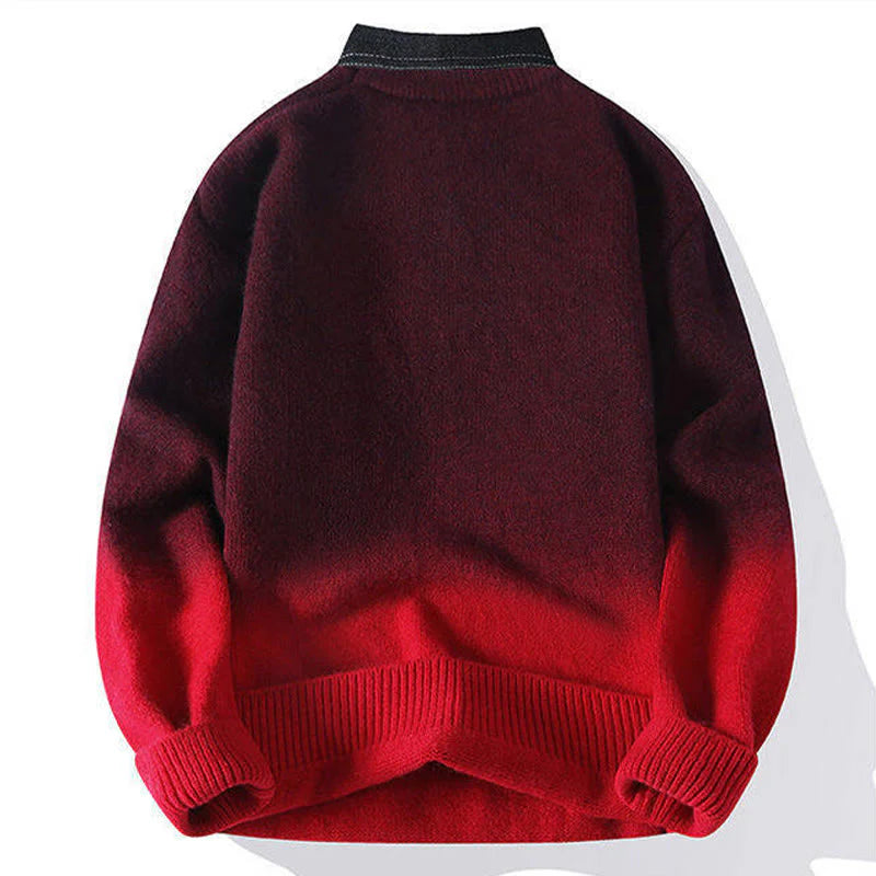 Buddha Stones Winter Stand Collar Gradient Color Design Warm Men's Long Sleeve Knitted Sweater