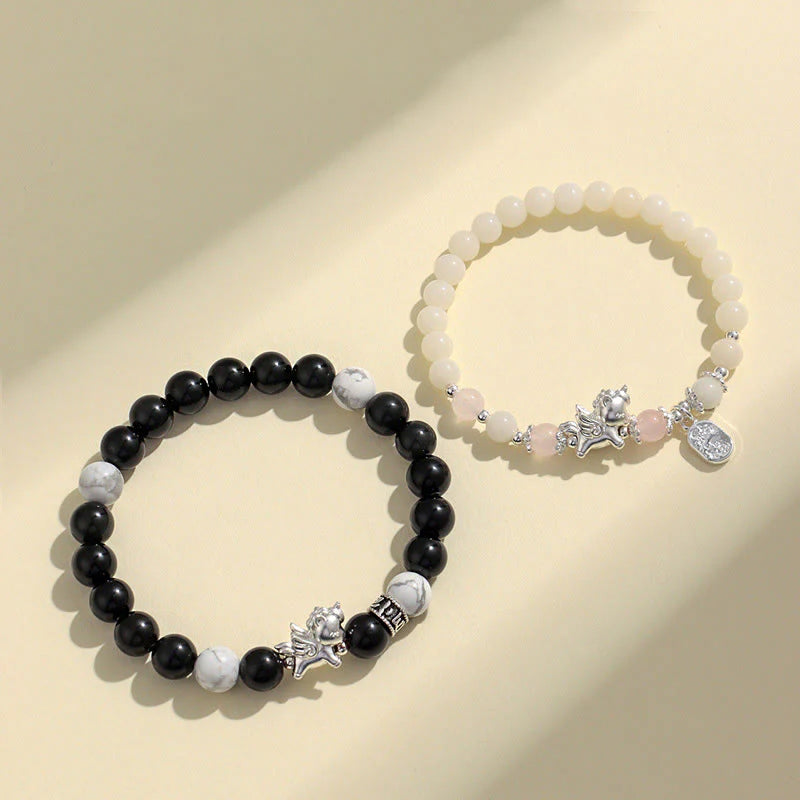 Buddha Stones 999 Sterling Silver Year Of The Horse Natural Black Obsidian Bodhi Seed Strength Bracelet